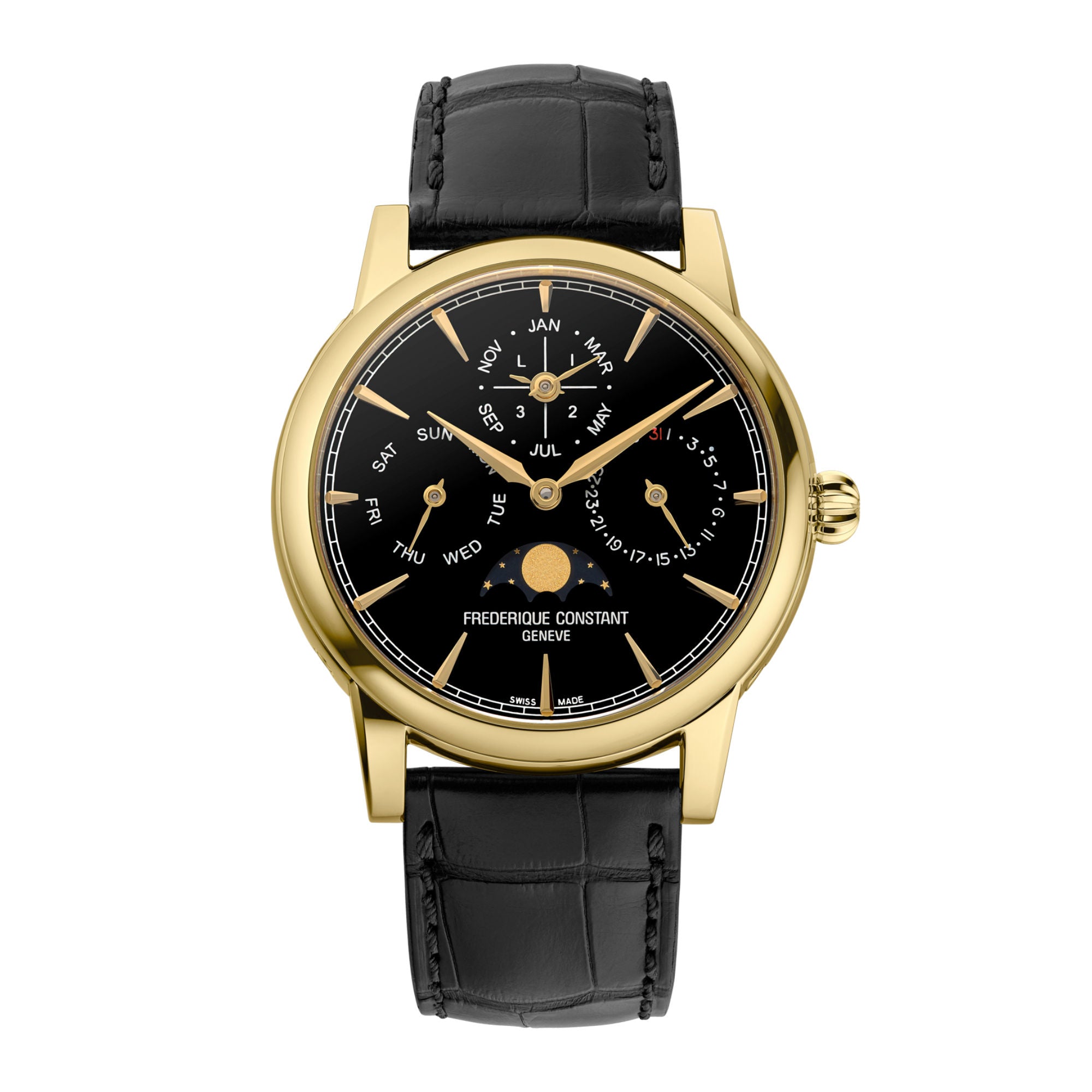 Frederique Constant Manufacture Classics Perpetual Calender (FC-776ONB3H7) aus Gelbgold, Leder