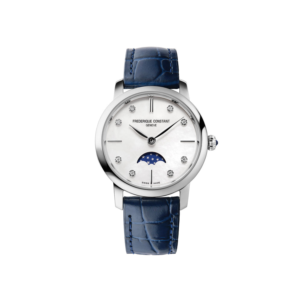 Frederique Constant Slimline Moonphase (FC-206MPWD1S6) aus Edelstahl mit Diamant und Perlmutt