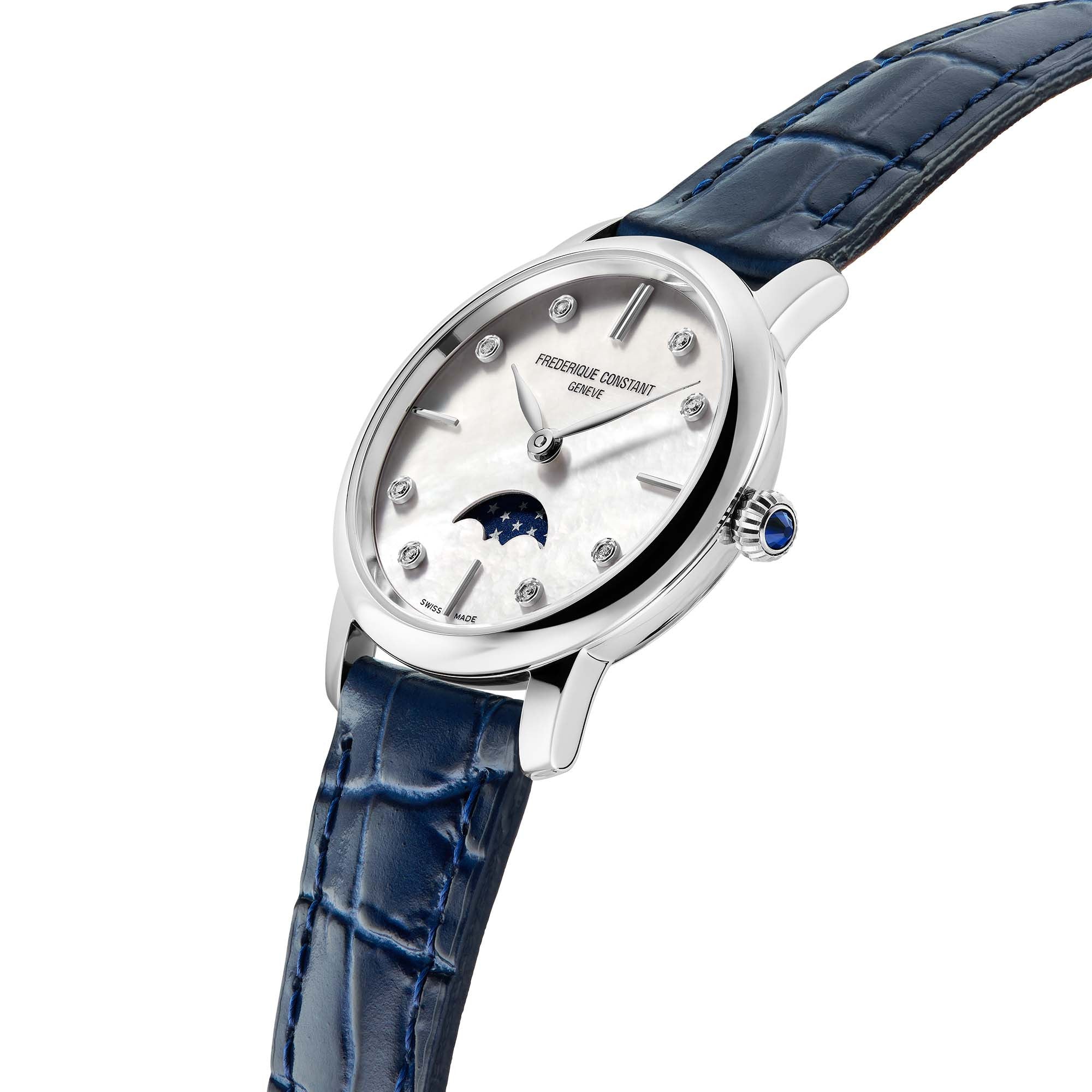 Frederique Constant Slimline Moonphase (FC-206MPWD1S6) aus Edelstahl mit Diamant und Perlmutt
