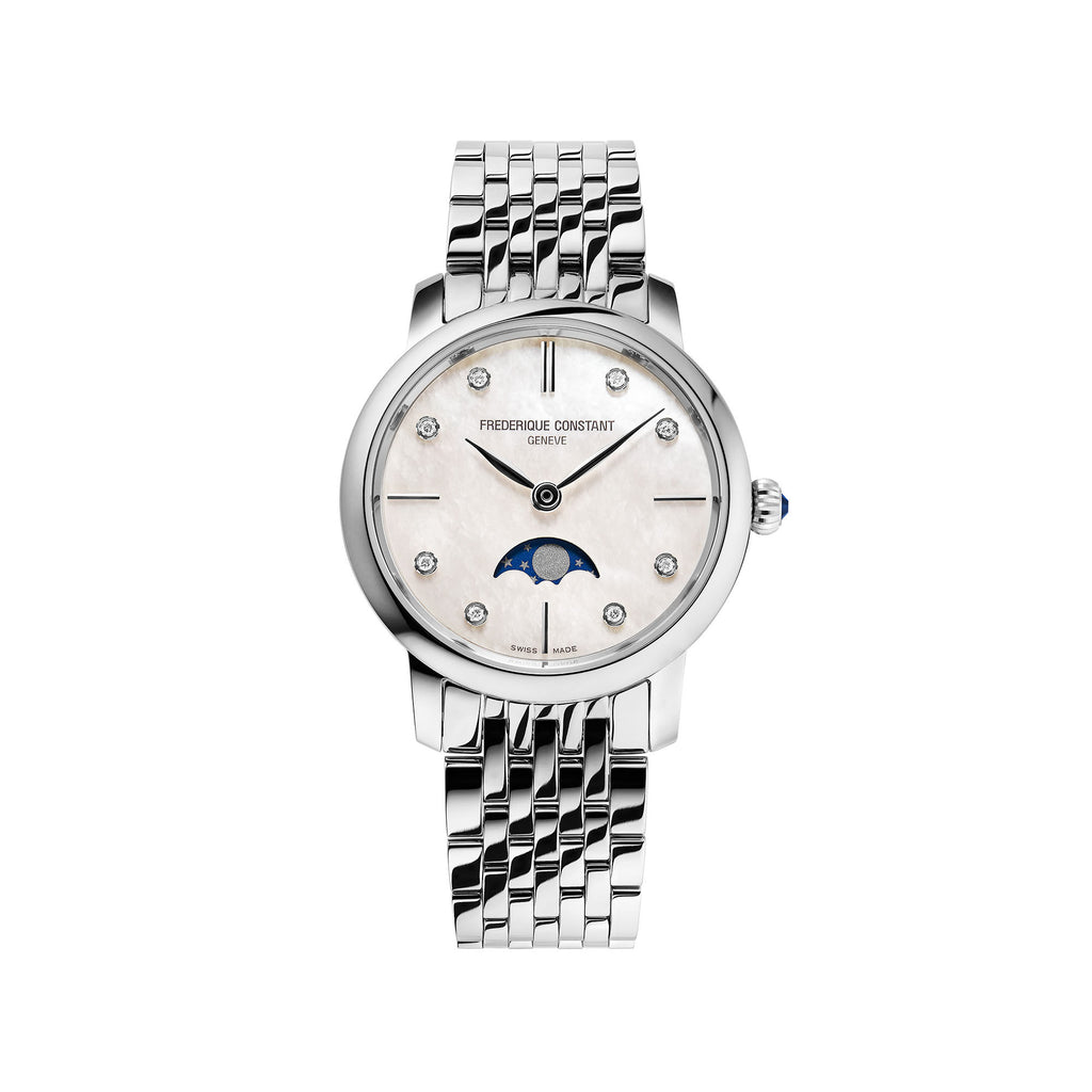 Frederique Constant Slimline Moonphase (FC-206MPWD1S6B) aus Edelstahl mit Diamant und Perlmutt