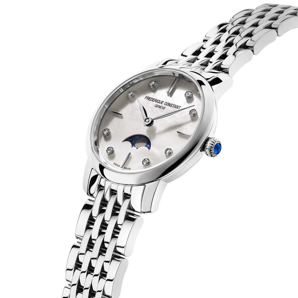Frederique Constant Slimline Moonphase (FC-206MPWD1S6B) aus Edelstahl mit Diamant und Perlmutt