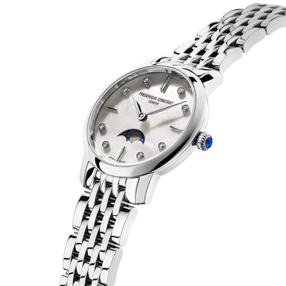 Frederique Constant Slimline Moonphase (FC-206MPWD1S6B) aus Edelstahl mit Diamant und Perlmutt