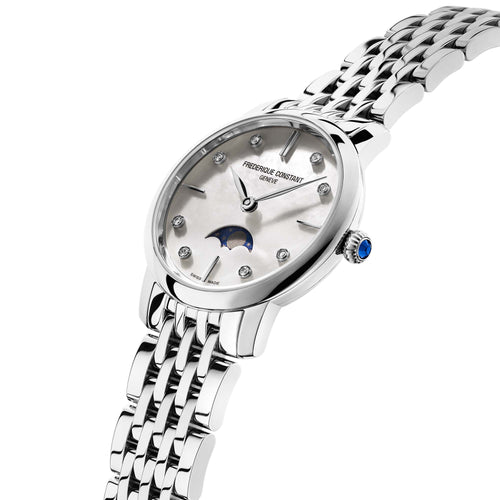 Frederique Constant Slimline Moonphase (FC-206MPWD1S6B) aus Edelstahl mit Diamant und Perlmutt