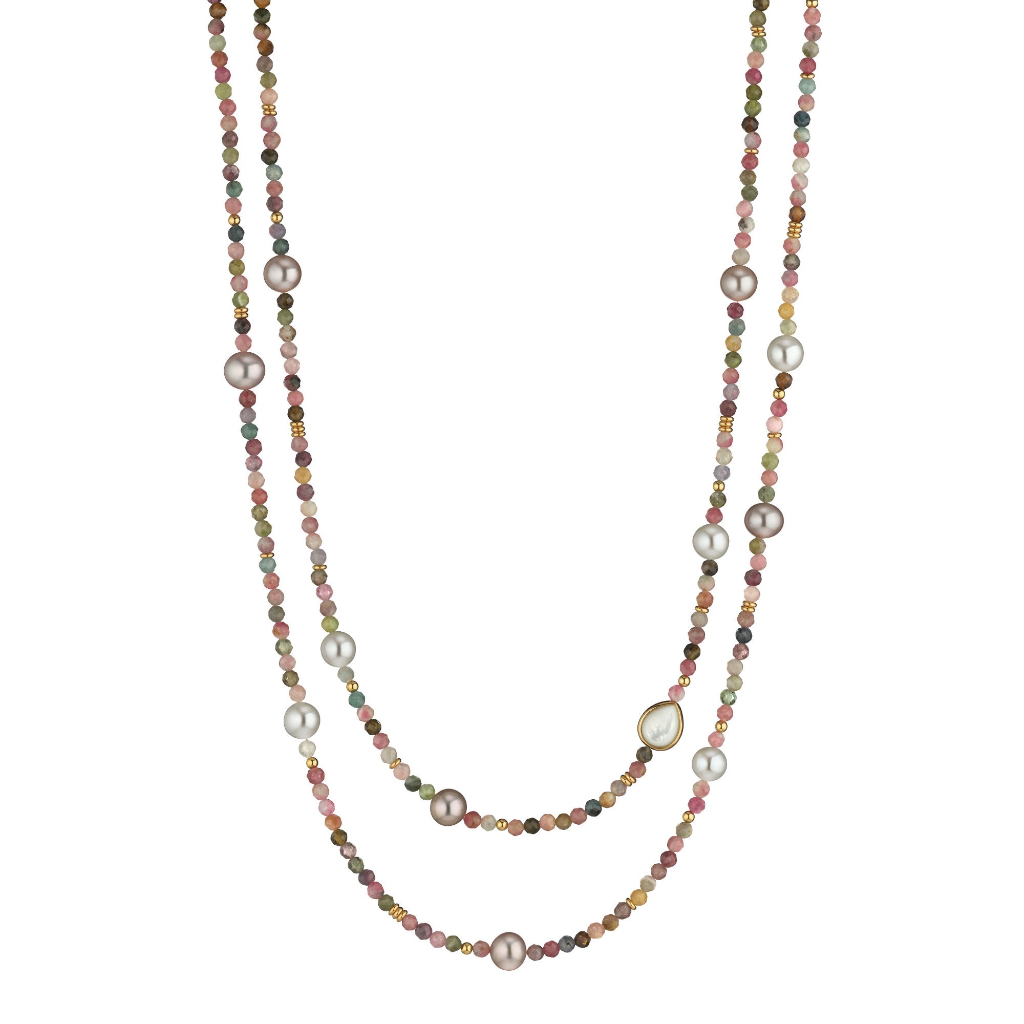 Gellner Big Bang Collier (2-81695-01) aus Gelbgold mit Perlmutt und Turmalin