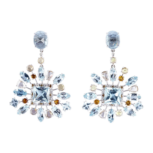 Grimaldo Chandelier Ohrringe (CH-EA01AQ-03) aus Weißgold mit Aquamarin, Diamant, Saphir und Tansanit