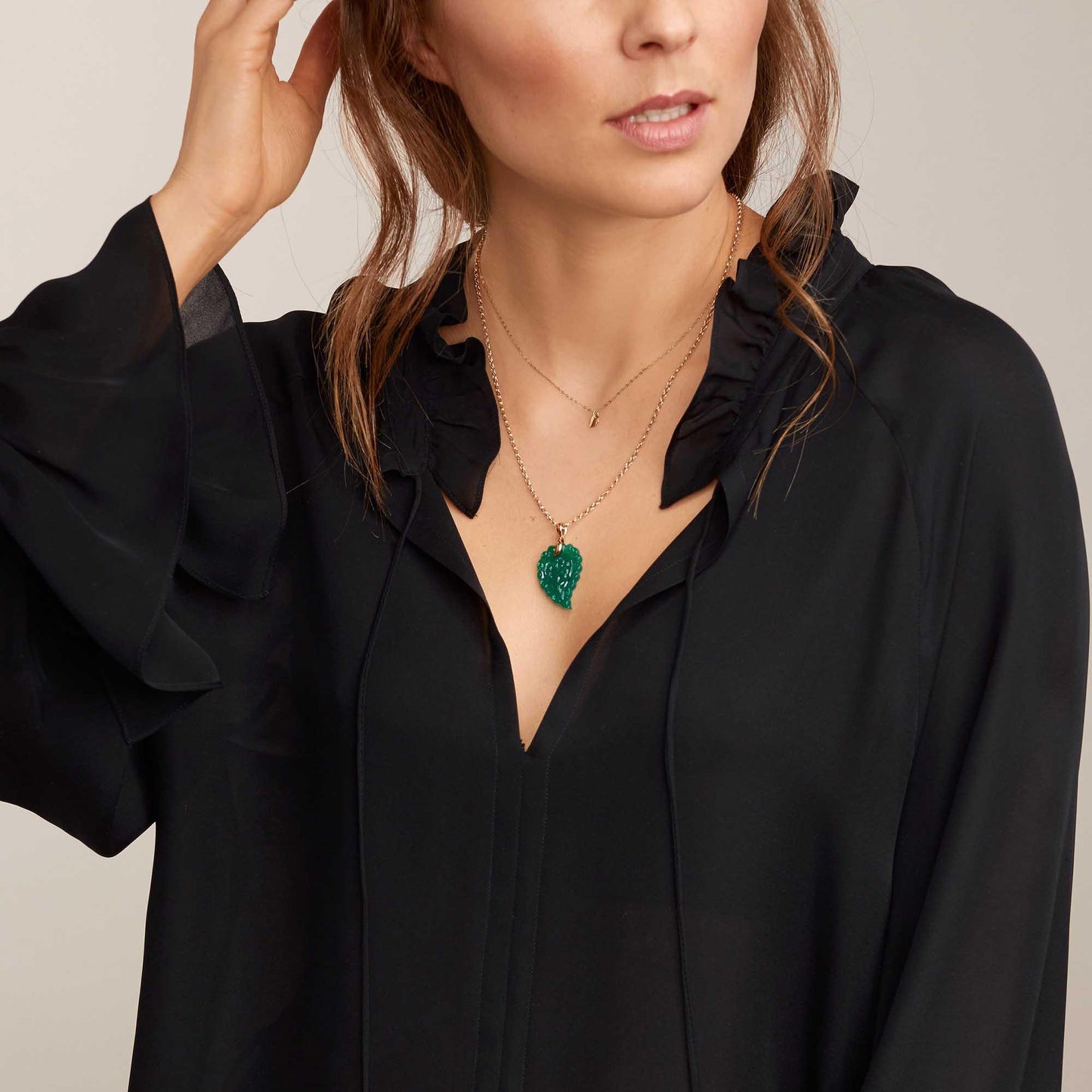 INDIA Leaf Anhänger Small Grüner Onyx, Roségold • Onyx von Tamara Comolli (P-IND-s-Jad-rg)