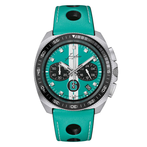 Junghans 1972 Chronoscope Sports Edition 2026 - 41/4558.00 (00) aus Leder, Edelstahl mit Türkis