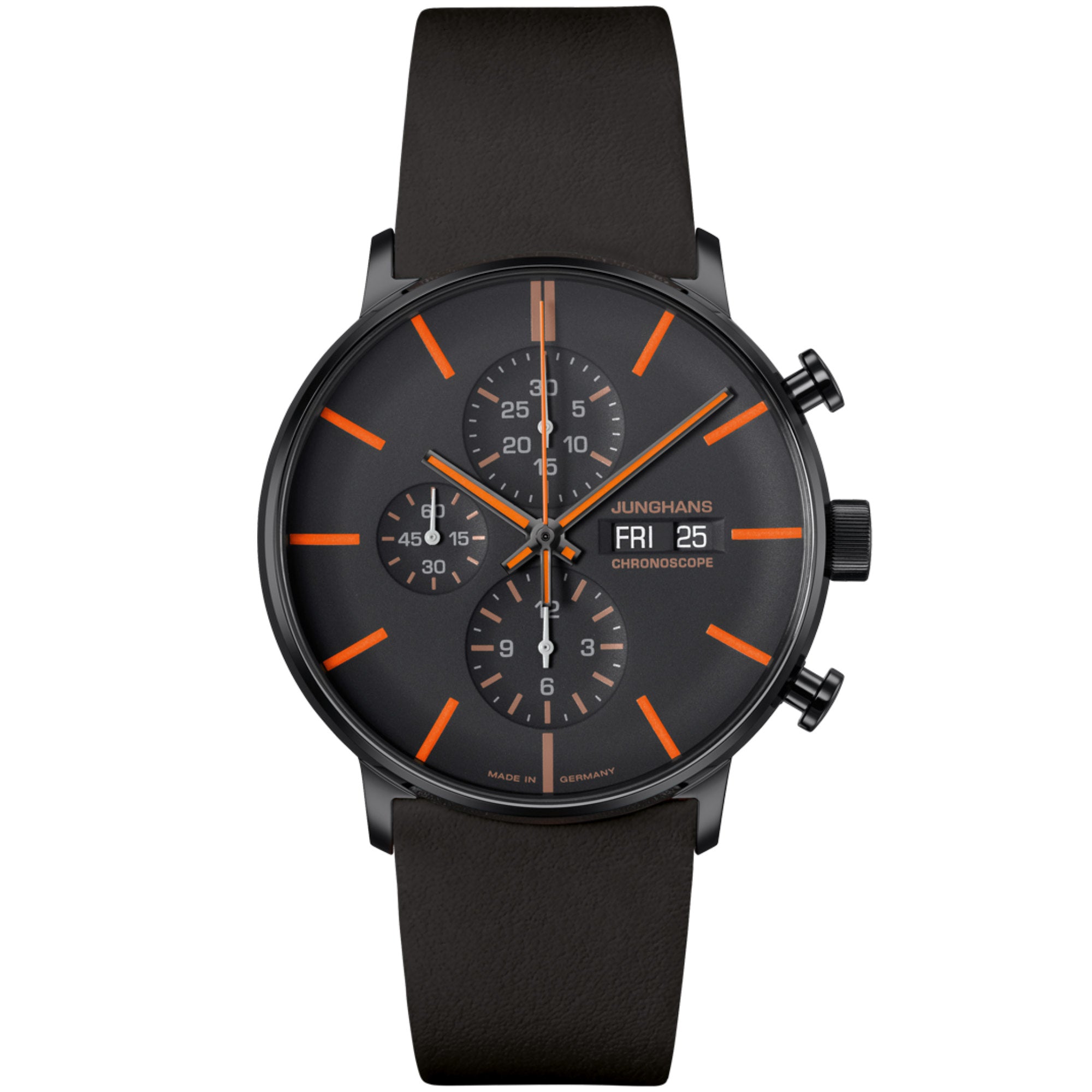 Junghans FORM A Chronoscope, Date English - 27/4370.03 (03) aus Leder, Edelstahl