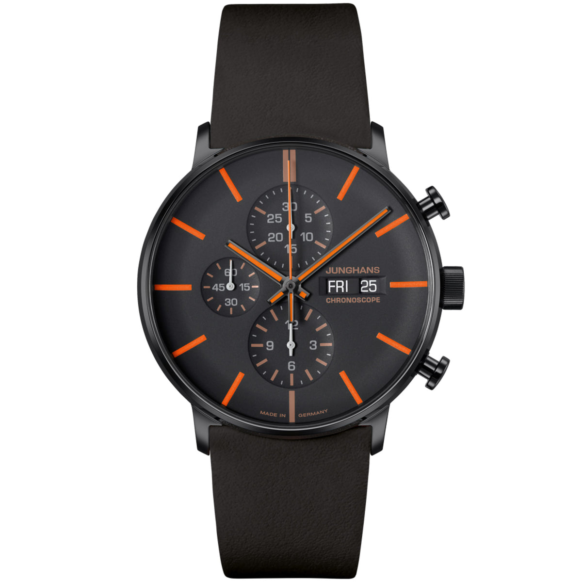 Junghans FORM A Chronoscope, Date English - 27/4370.03 (03) aus Leder, Edelstahl