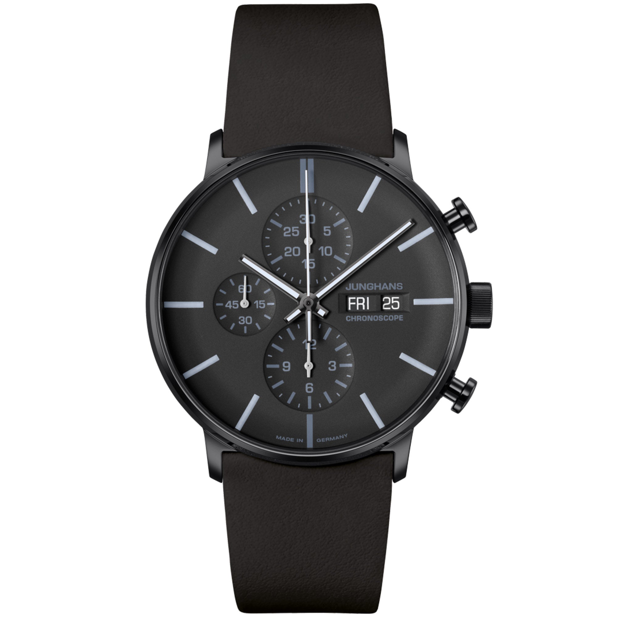 Junghans FORM A Chronoscope, Date English - 27/4371.03 (03) aus Leder, Edelstahl