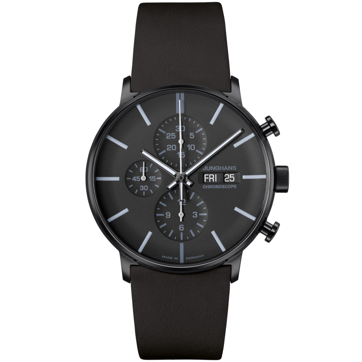 Junghans FORM A Chronoscope, Date English - 27/4371.03 (03) aus Leder, Edelstahl