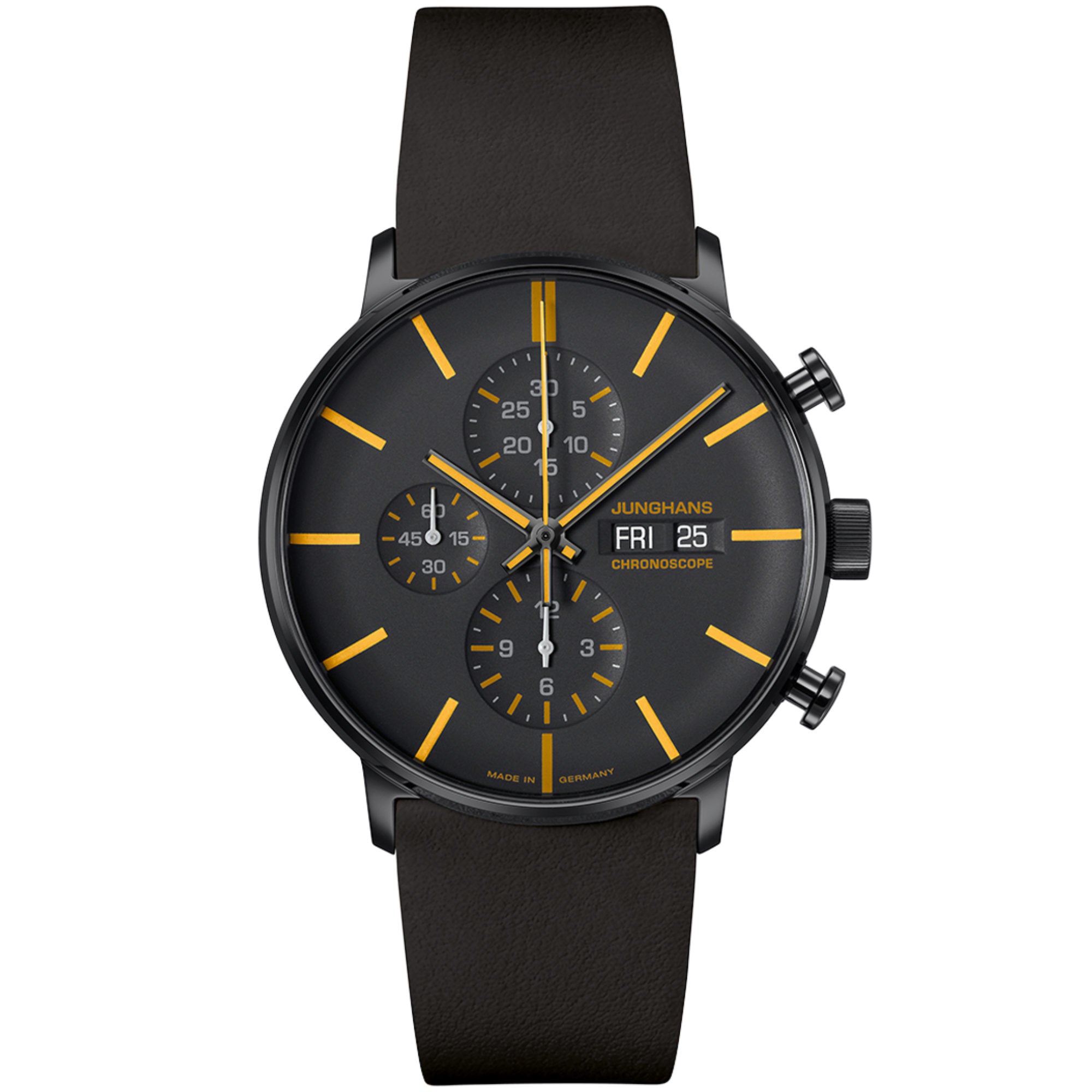 Junghans FORM A Chronoscope, Date English - 27/4372.03 (03) aus Leder, Edelstahl