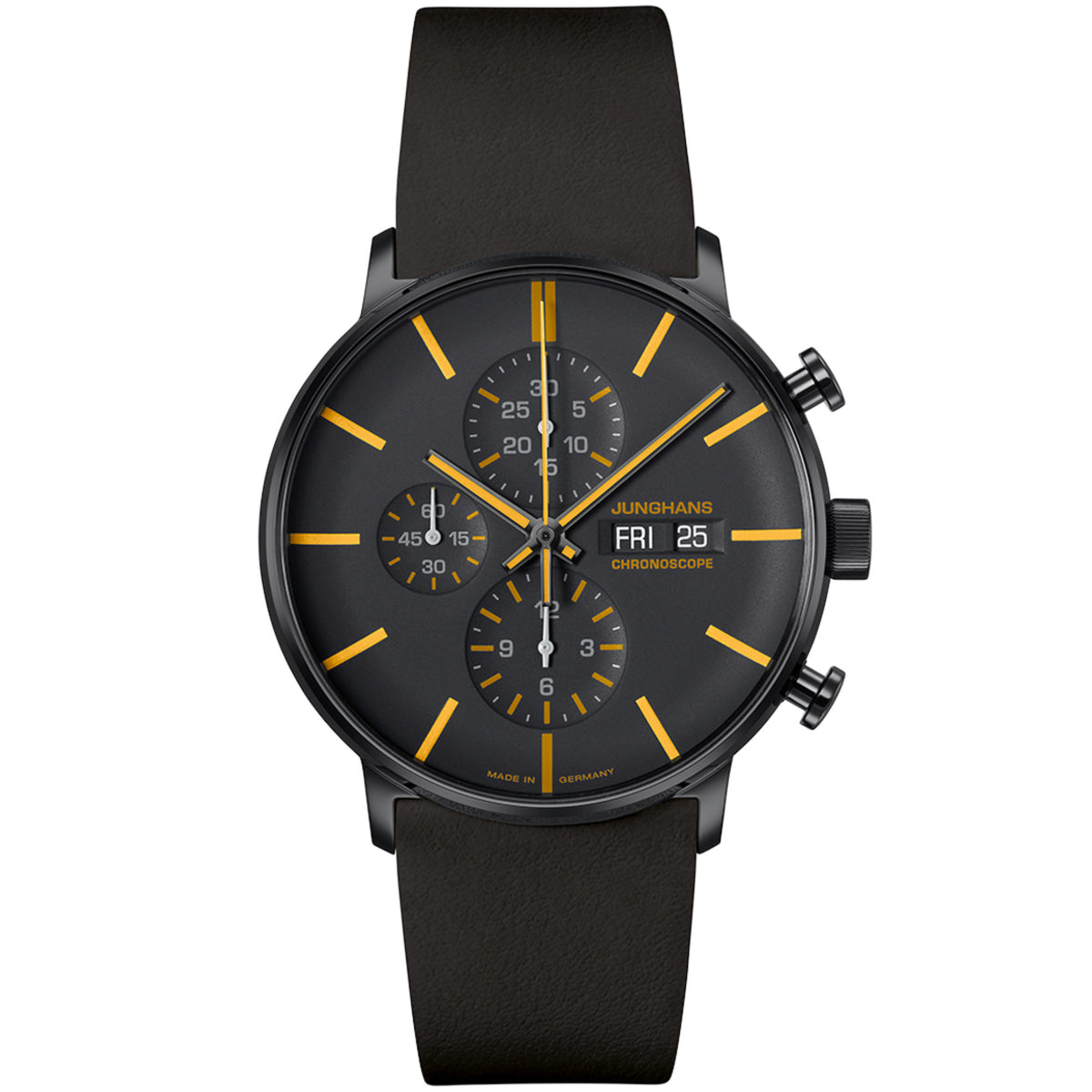 Junghans FORM A Chronoscope, Date English - 27/4372.03 (03) aus Leder, Edelstahl