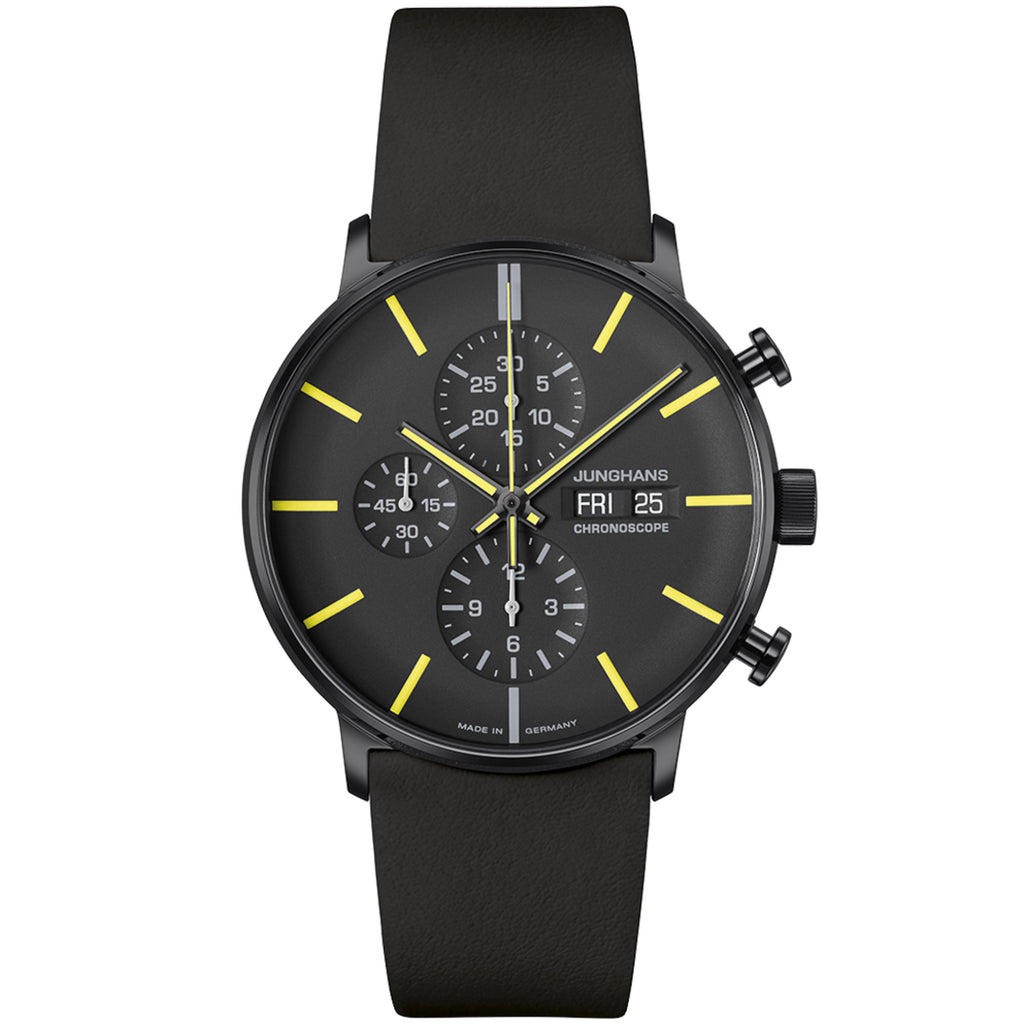 Junghans FORM A Chronoscope, Date English - 27/4473.03 (03) aus Leder, Edelstahl