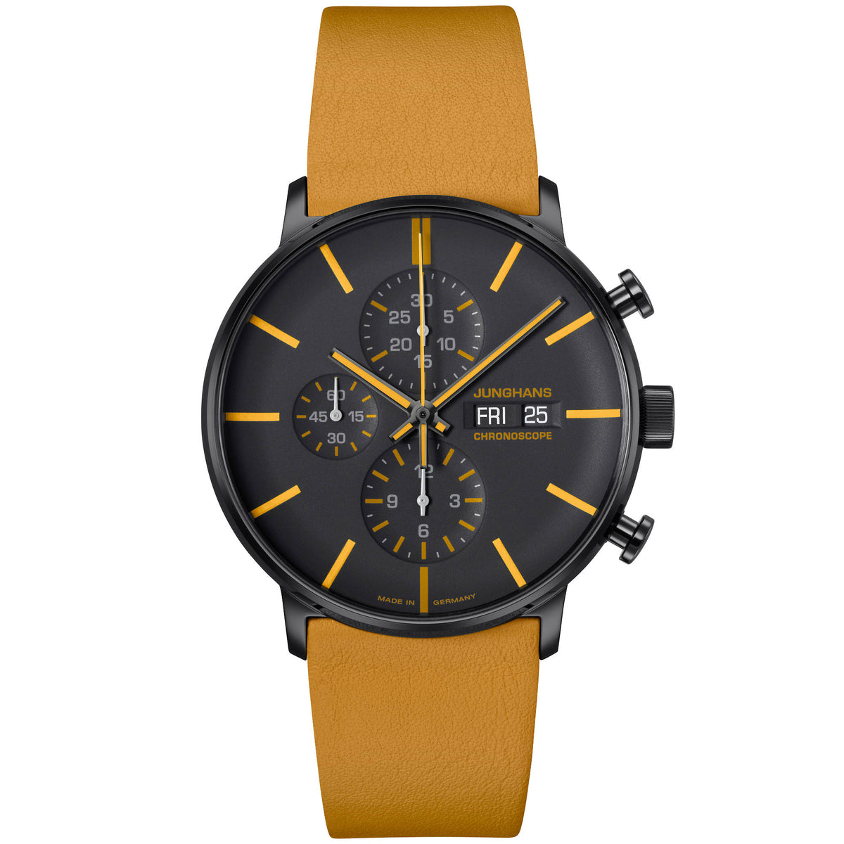 Junghans FORM A Chronoscope, Date English - 27/4372.01 (01) aus Leder, Edelstahl