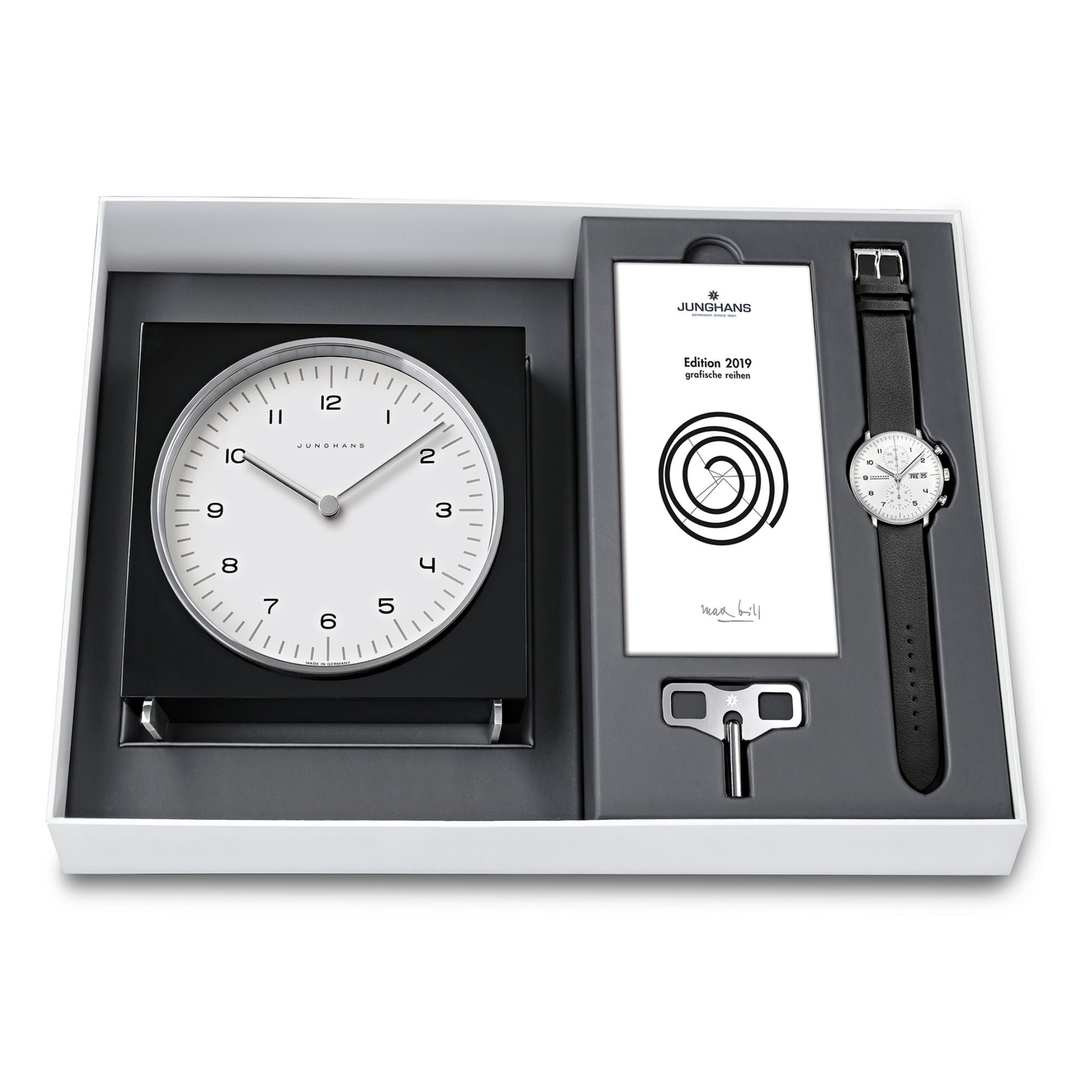 Junghans max bill Edition Set 2019 - 363/2919.00 (00) aus Leder, Aluminium, Edelstahl mit Diamant