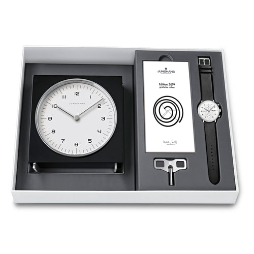 Junghans max bill Edition Set 2019 - 363/2919.00 (00) aus Leder, Aluminium, Edelstahl mit Diamant
