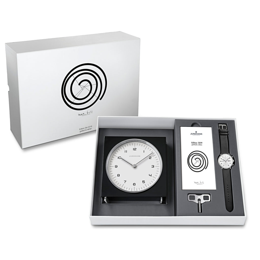Junghans max bill Edition Set 2019 - 363/2919.00 (00) aus Leder, Aluminium, Edelstahl mit Diamant