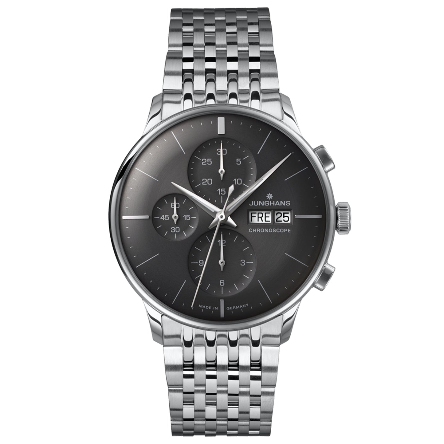Meister Chronoscope, Datum englisch, Edelstahl von Junghans (27/4324.47)