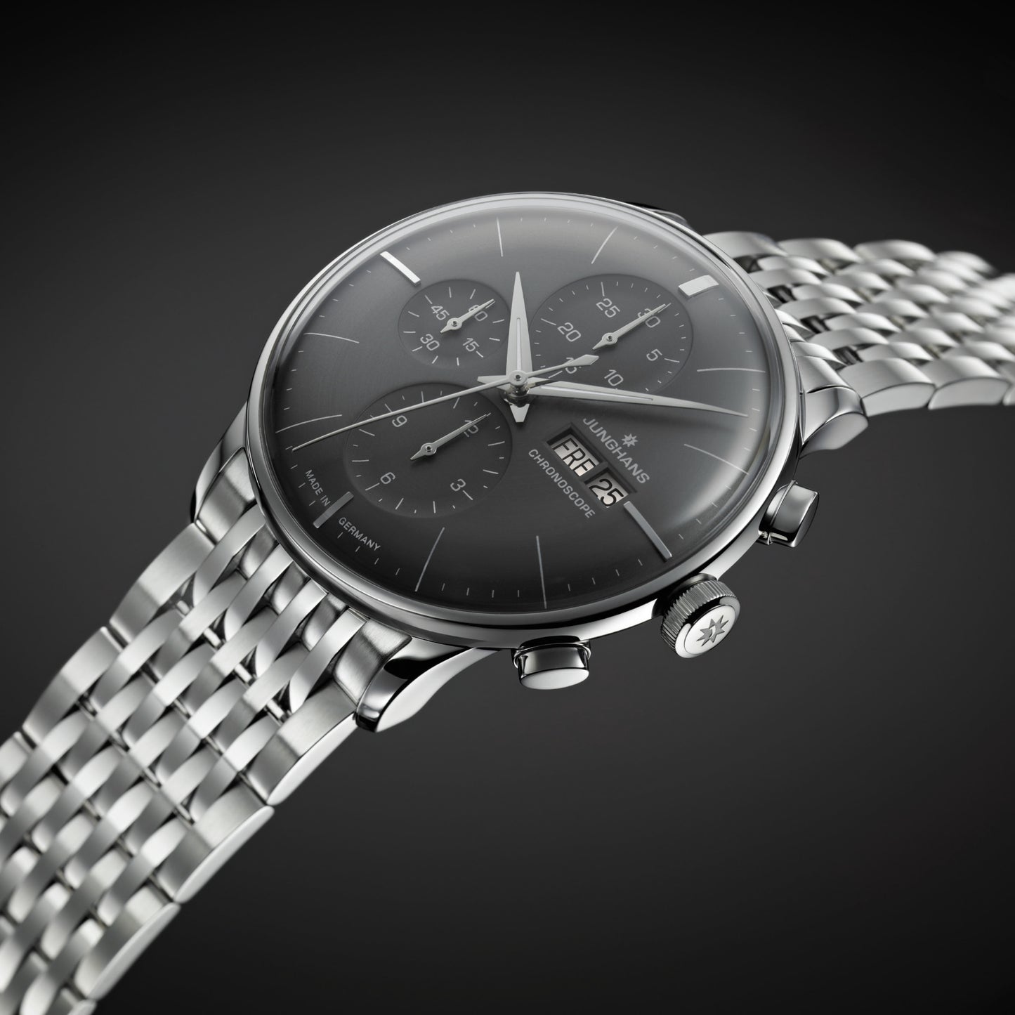 Meister Chronoscope, Datum englisch, Edelstahl von Junghans (27/4324.47)