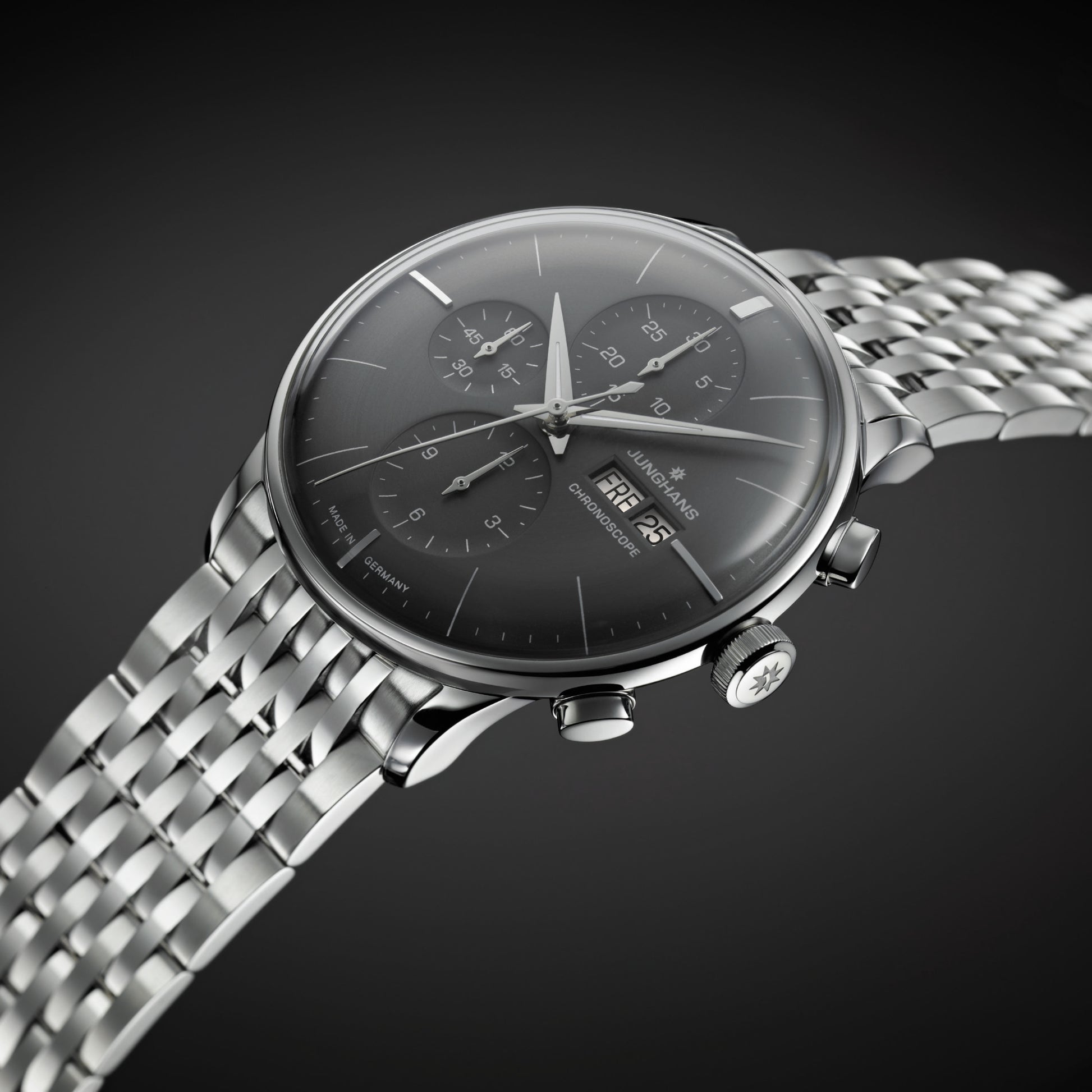 Meister Chronoscope, Datum englisch, Edelstahl von Junghans (27/4324.47)