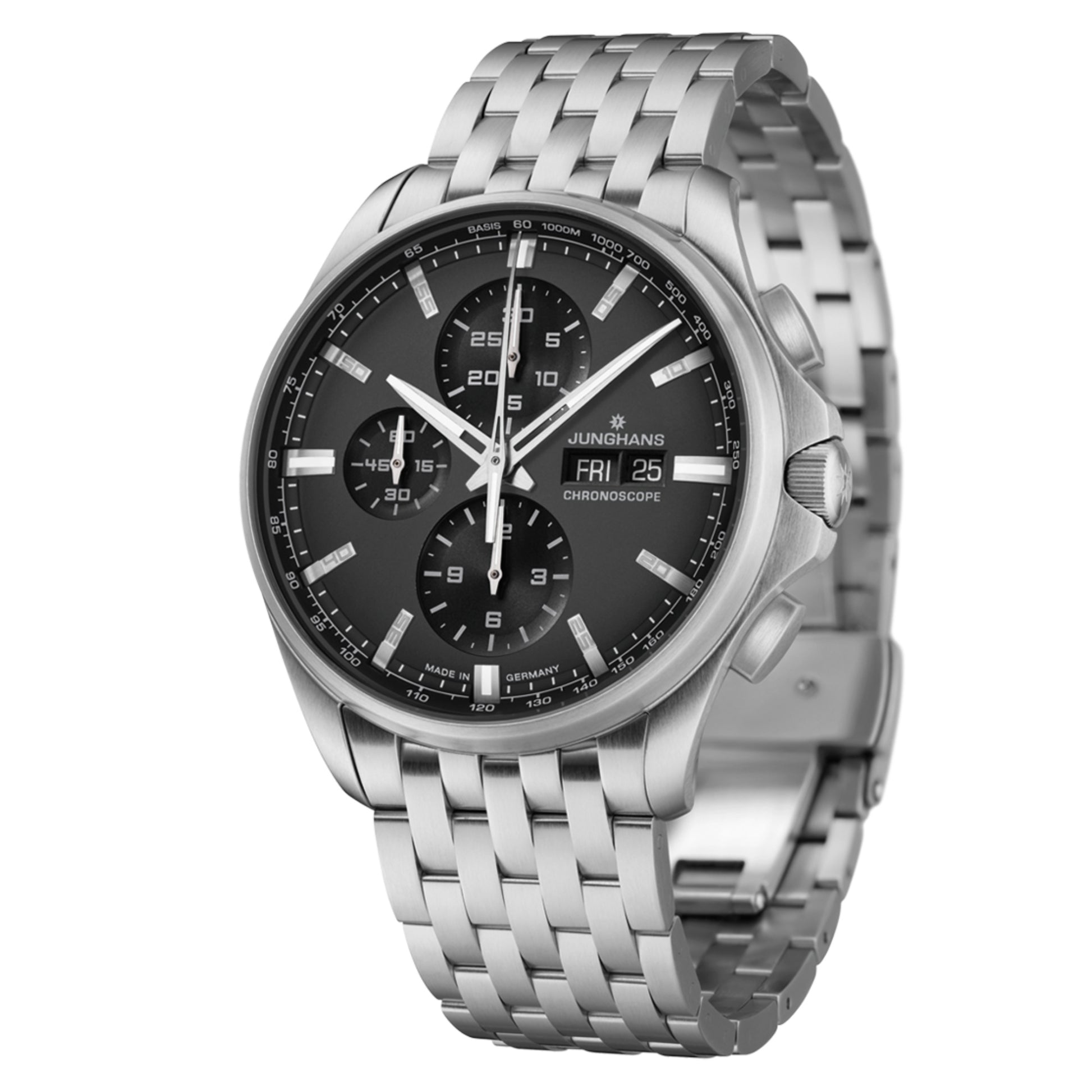 Meister S Chronoscope, Datum englisch, Edelstahl von Junghans (27/4024.45)