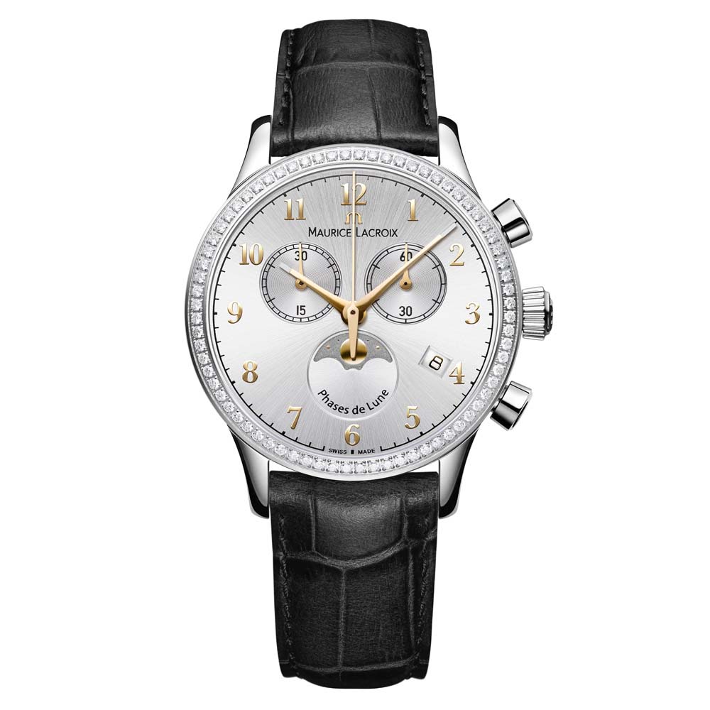 Les Classiques Chronographe Phases de Lune Ladies, Leder • Diamant von Maurice Lacroix (LC1087-SD501-121-1)