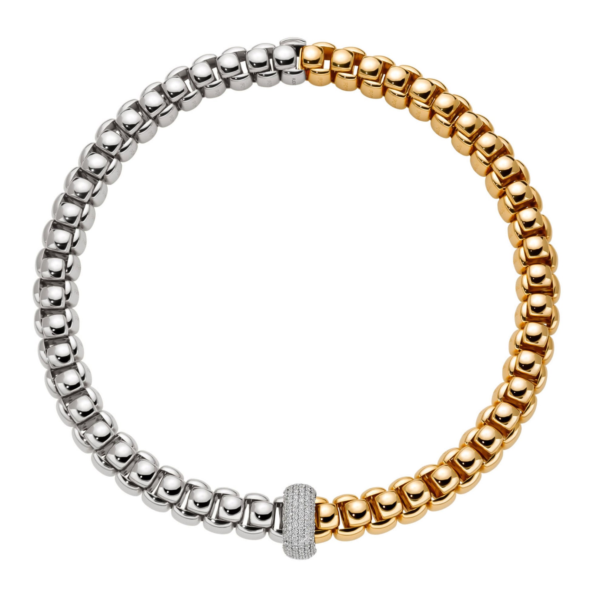 Luna zweifarbige Halskette mit Pavé Diamanten, Bicolor-Gold • Diamant von FOPE (52107C2_PB_2_XBX_040)