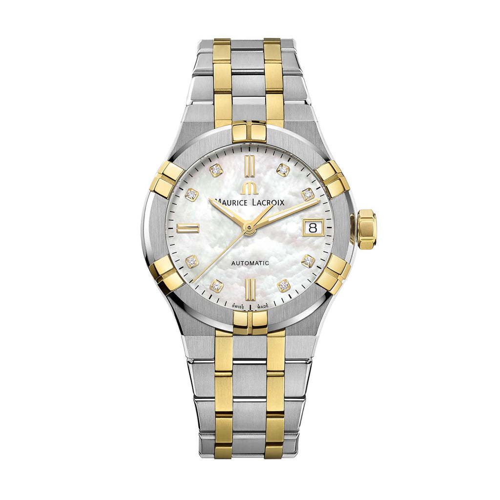 Maurice Lacroix Aikon Automatic Date 35mm (AI6006-PVY13-170-1) aus Gelbgold, Edelstahl mit Diamant und Perlmutt