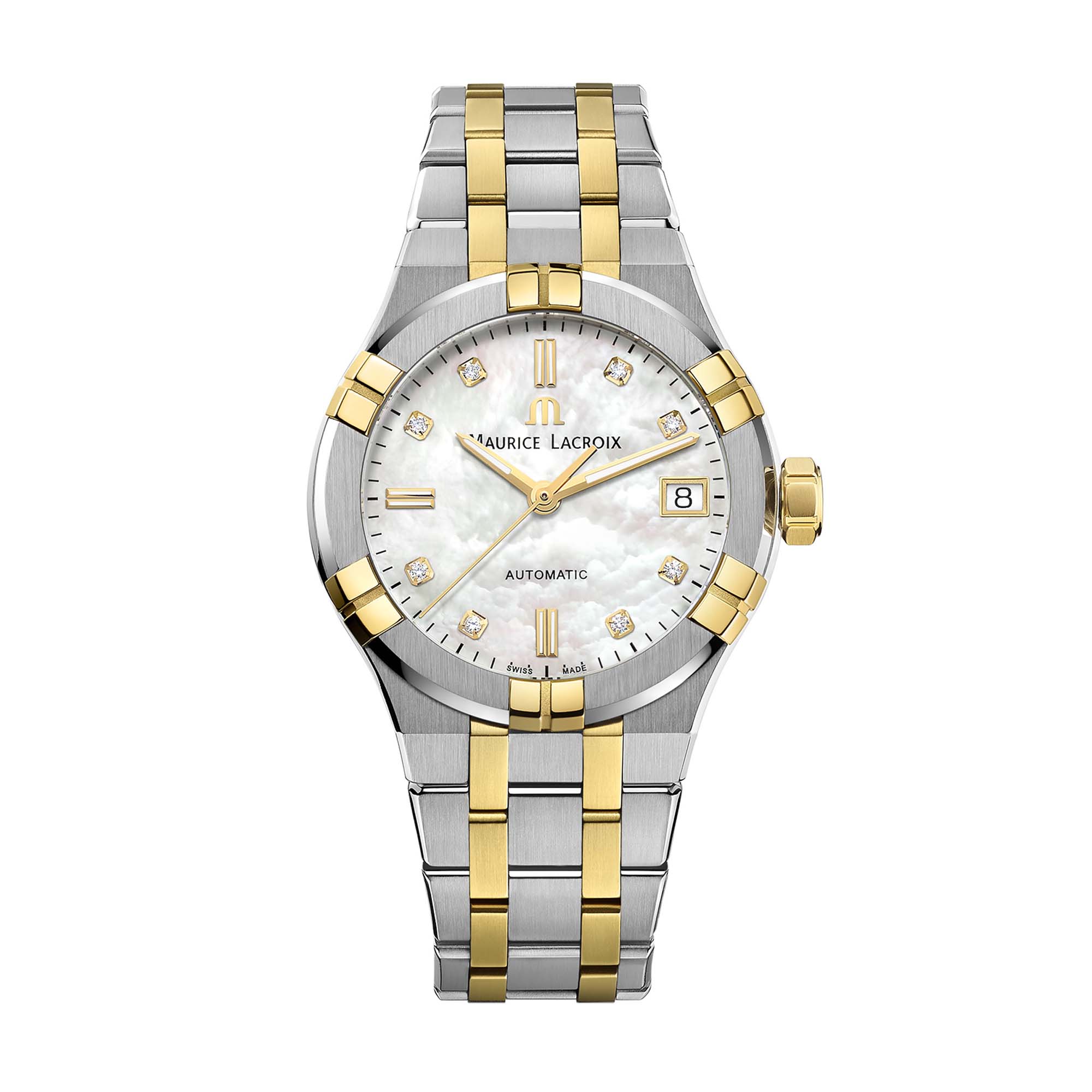 Maurice Lacroix Aikon Automatic Date 35mm (AI6006-PVY13-170-1) aus Gelbgold, Edelstahl mit Diamant und Perlmutt