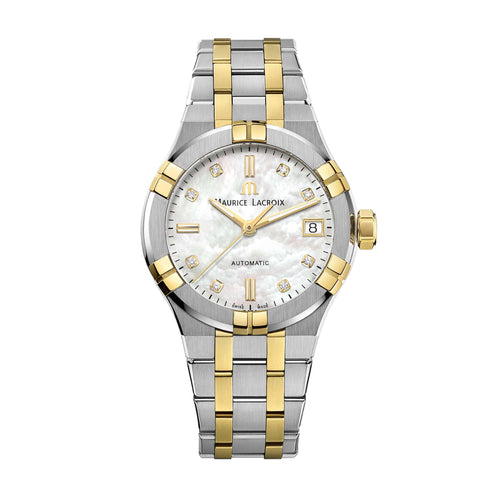 Maurice Lacroix Aikon Automatic Date 35mm (AI6006-PVY13-170-1) aus Gelbgold, Edelstahl mit Diamant und Perlmutt