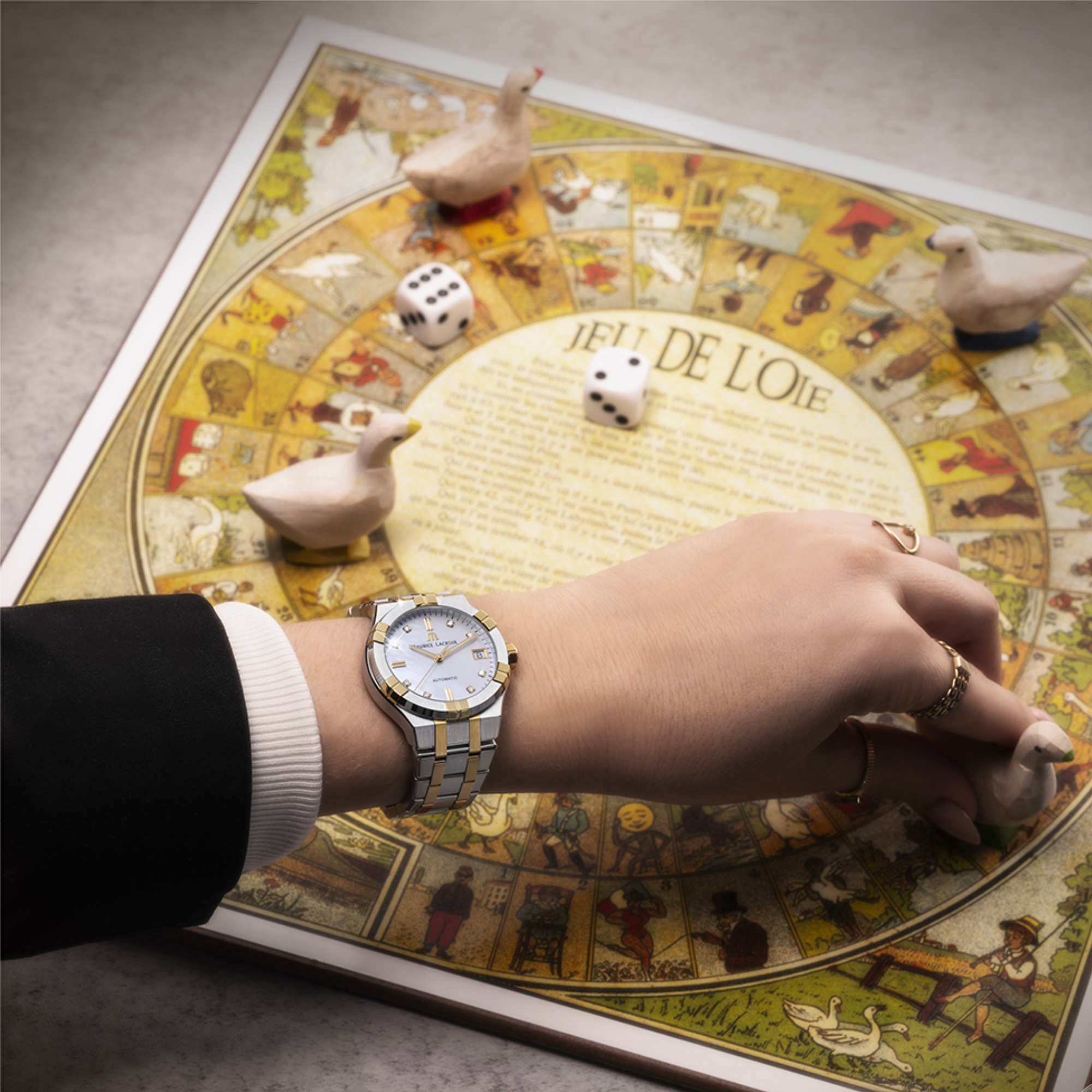 Maurice Lacroix Aikon Automatic Date 35mm (AI6006-PVY13-170-1) aus Gelbgold, Edelstahl mit Diamant und Perlmutt