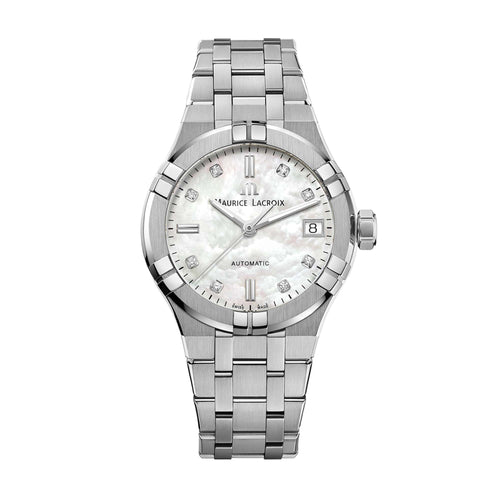 Maurice Lacroix Aikon Automatic Date 35mm (AI6006-SS002-170-1) aus Edelstahl mit Diamant und Perlmutt