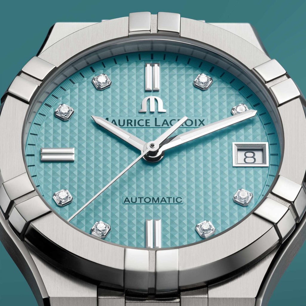 Maurice Lacroix Aikon Automatic Limited Summer Edition 35mm (AI6006-SS00F-451-C) aus Edelstahl mit Diamant und Türkis
