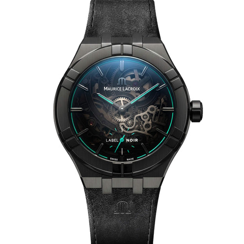 Maurice Lacroix Aikon Automatic Skeleton Label Noir 45mm (AI6028-DLB0B-030-H) aus Edelstahl mit Türkis