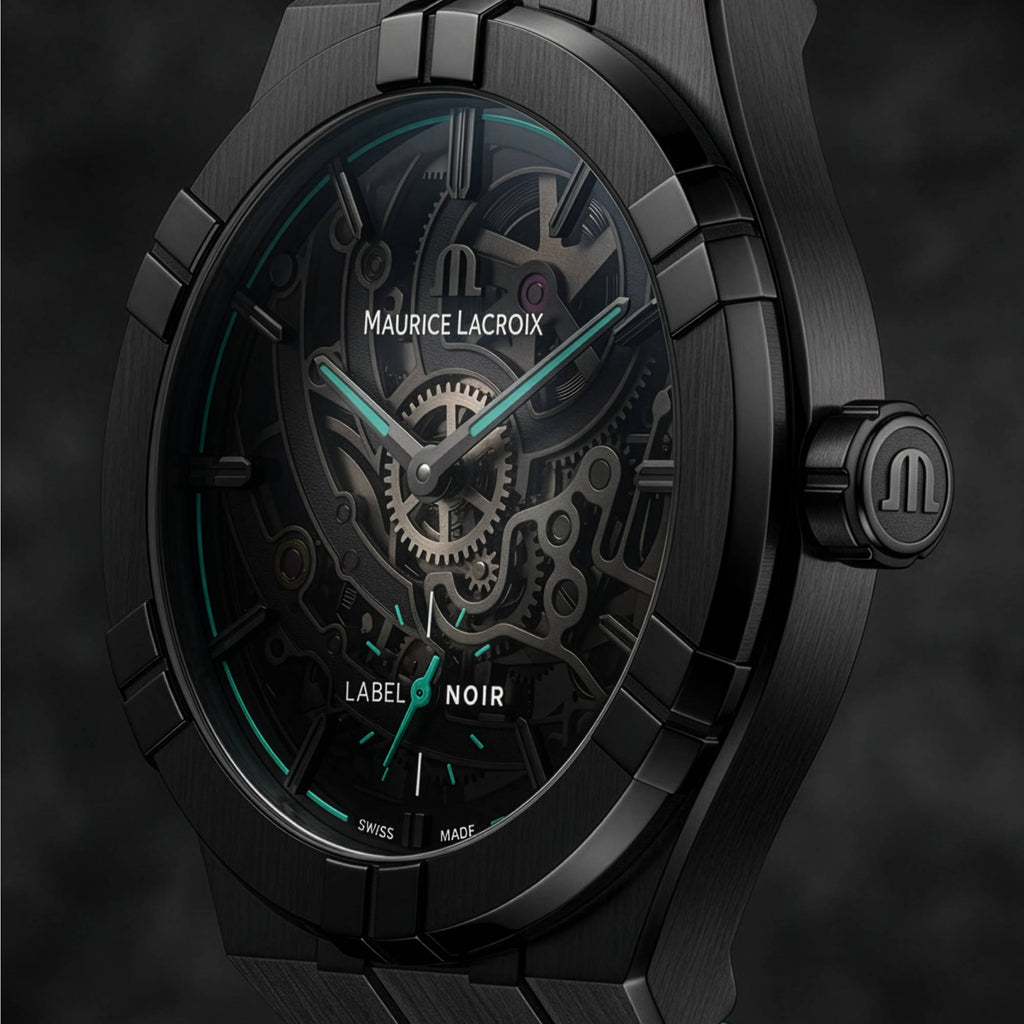 Maurice Lacroix Aikon Automatic Skeleton 45mm Label Noir (AI6028-DLB0B-030-H) aus Edelstahl mit Türkis