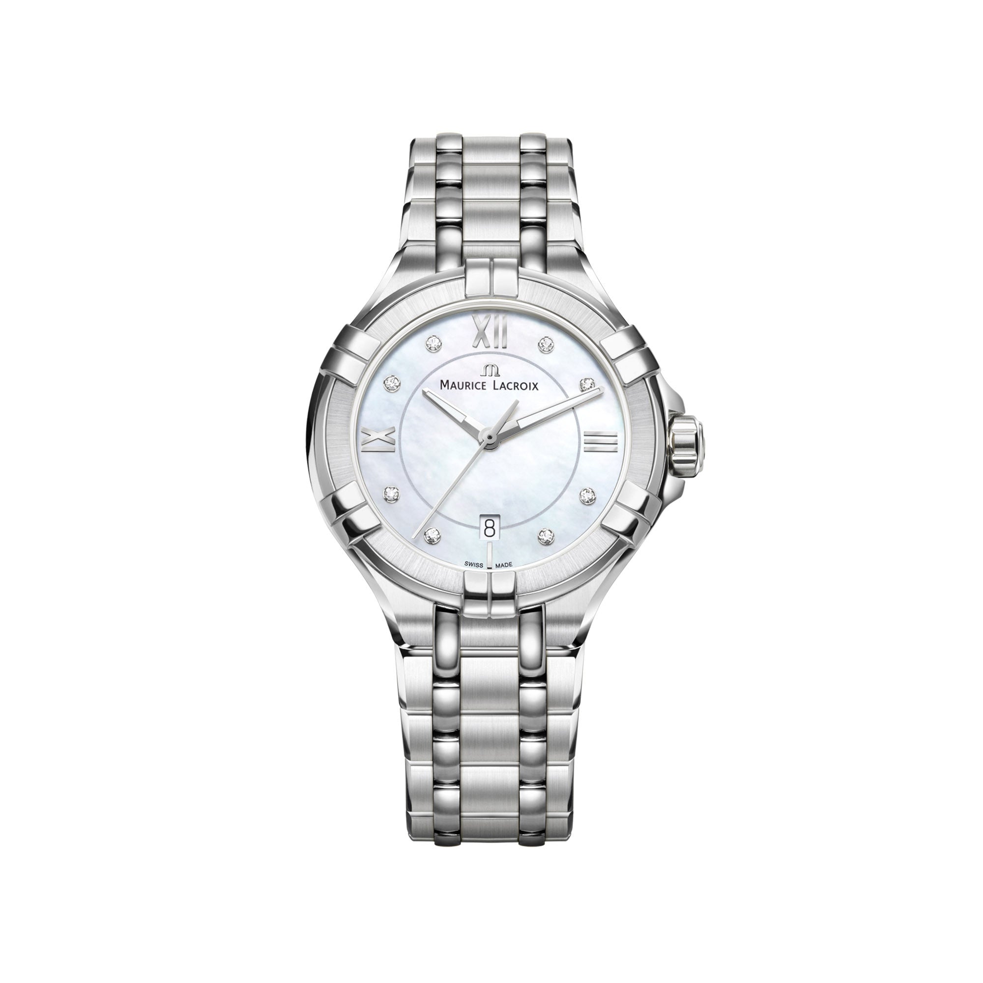 Maurice Lacroix Aikon Date 30mm (AI1004-SS002-170-1) aus Edelstahl mit Diamant und Perlmutt
