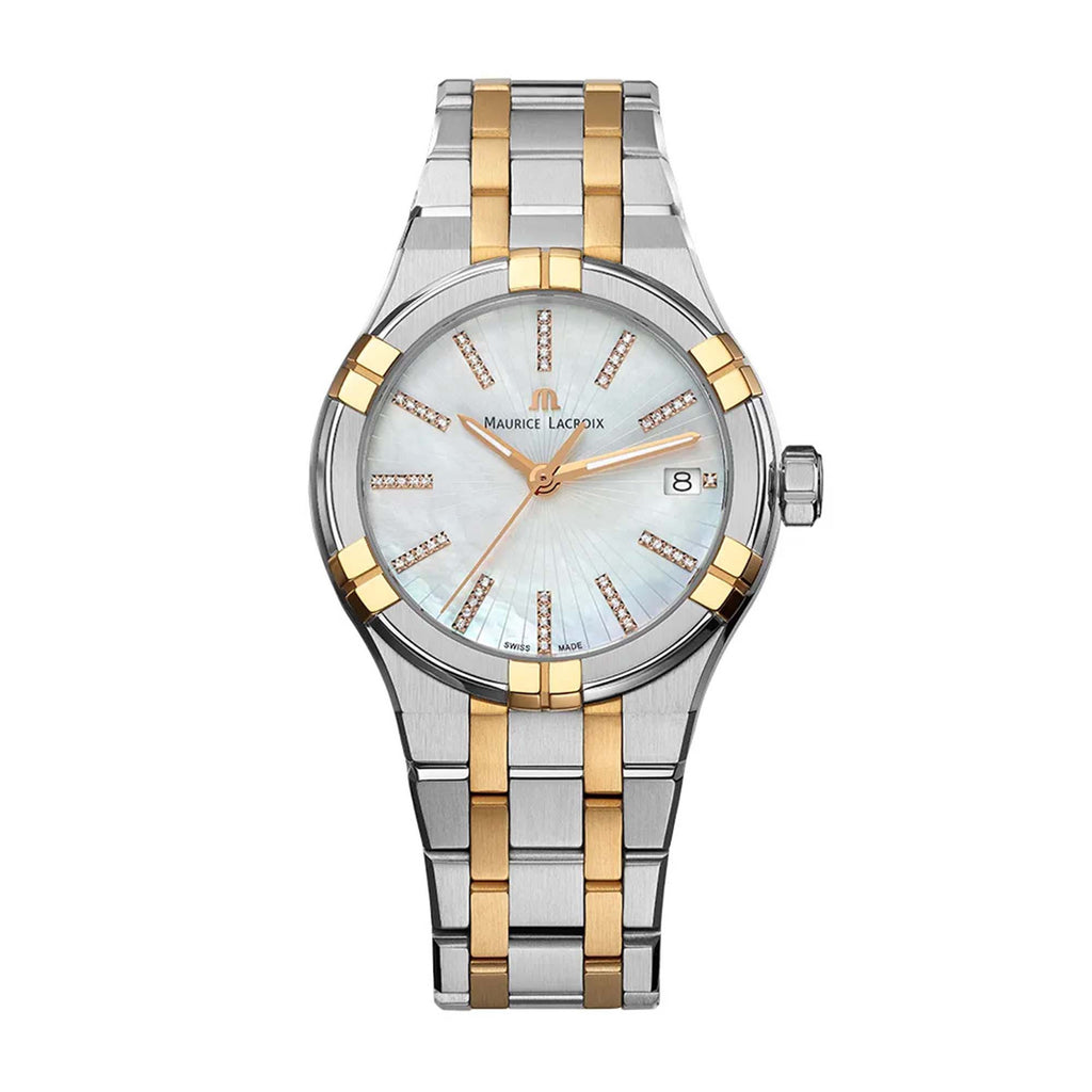 Maurice Lacroix Aikon Quartz Date 35mm (AI1106-PVP02-170-1) aus Edelstahl mit Diamant und Perlmutt
