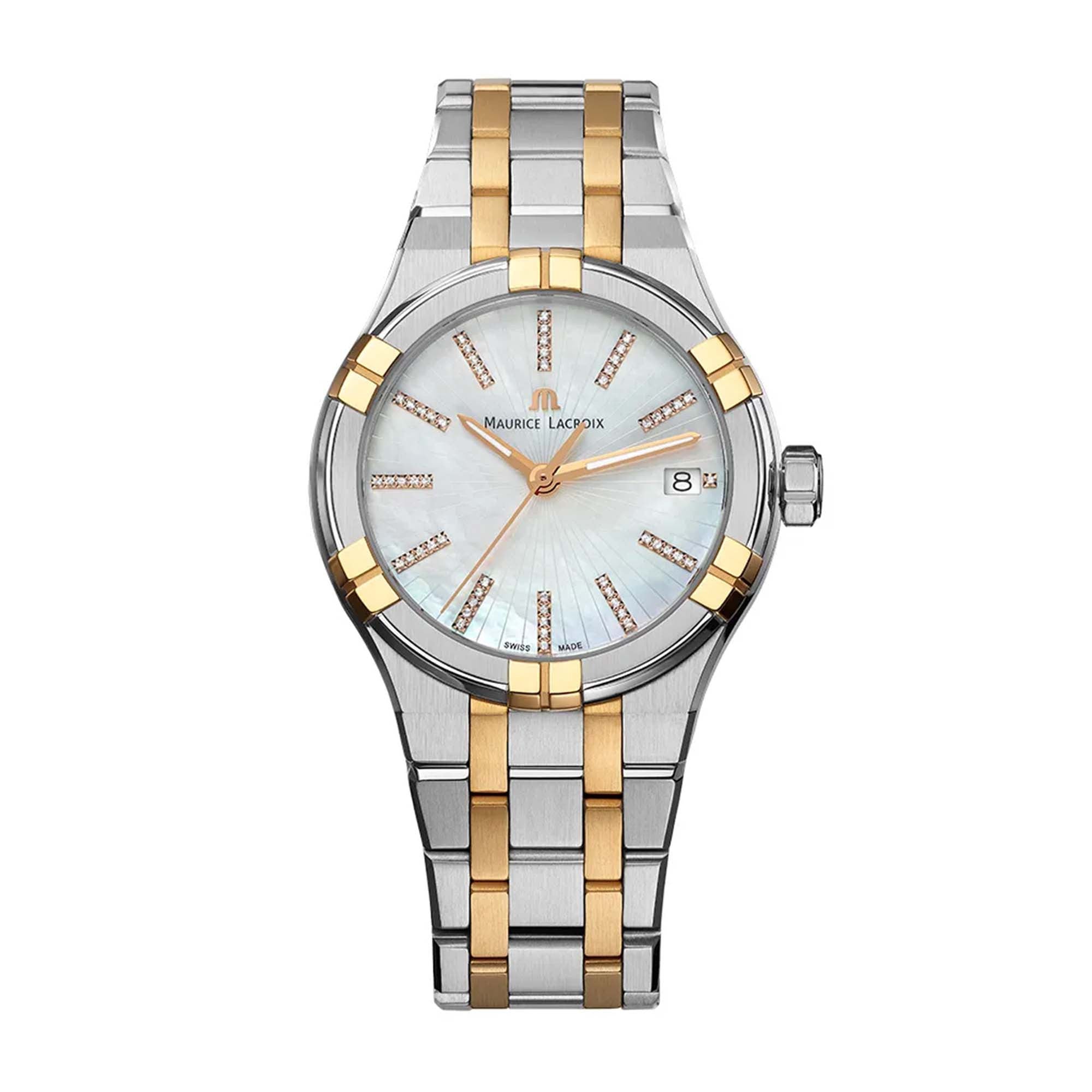 Maurice Lacroix Aikon Quartz Date 35mm (AI1106-PVP02-170-1) aus Edelstahl mit Diamant und Perlmutt