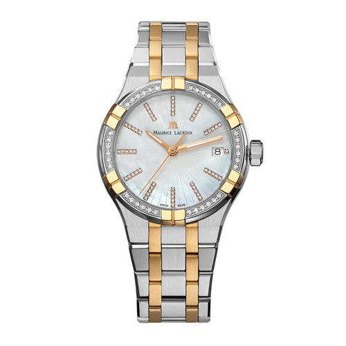 Maurice Lacroix Aikon Quartz Date 35mm (AI1106-PVPD2-170-1) aus Edelstahl mit Diamant und Perlmutt