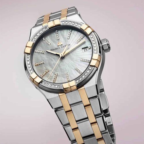 Maurice Lacroix Aikon Quartz Date 35mm (AI1106-PVPD2-170-1) aus Edelstahl mit Diamant und Perlmutt