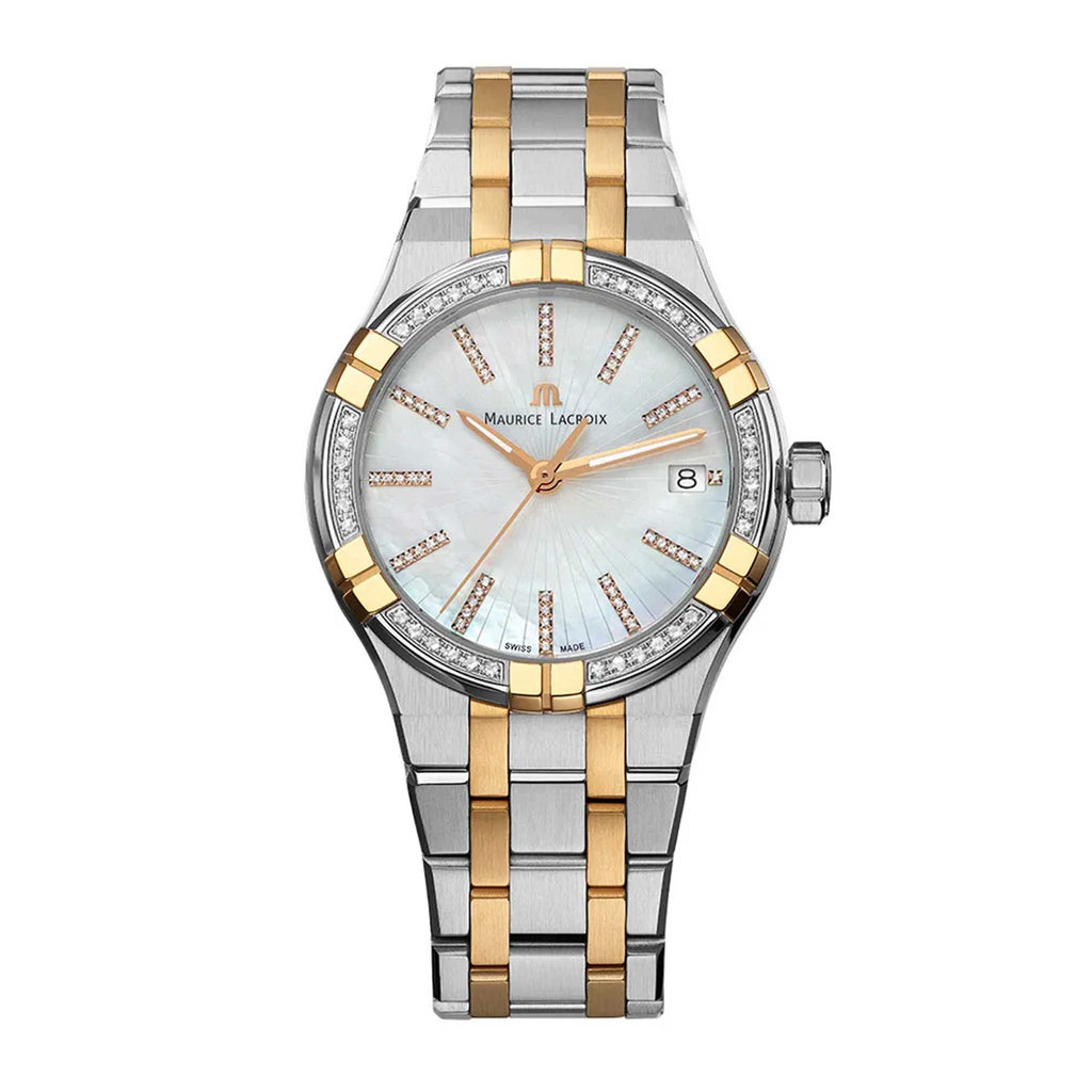 Maurice Lacroix Aikon Quartz Date 35mm (AI1106-PVPD2-170-1) aus Edelstahl mit Diamant und Perlmutt