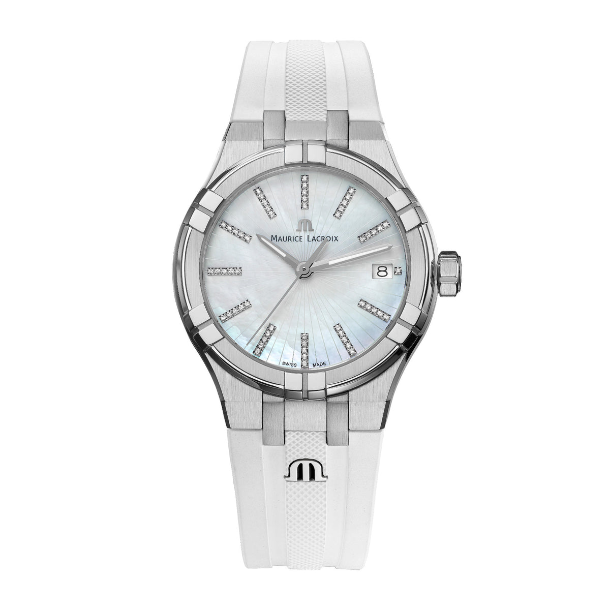 Maurice Lacroix Aikon Quartz Date 35mm (AI1106-SS000-170-7) aus Edelstahl mit Diamant, Perlmutt und Quarz