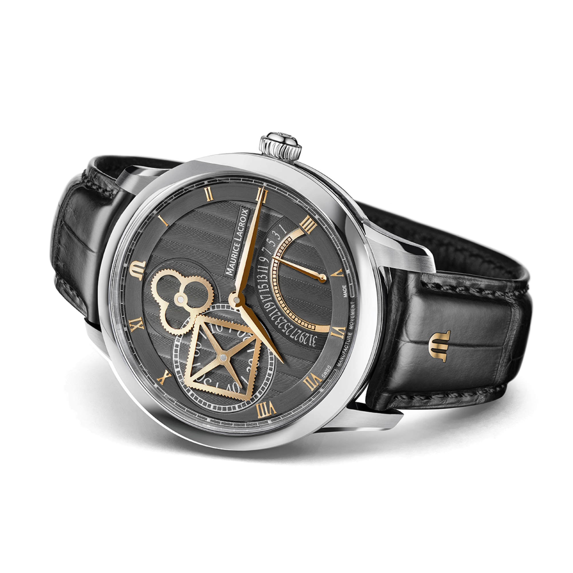 Maurice Lacroix Masterpiece Square Wheel Retrograde (MP6058-SS001-310-1) aus Leder, Edelstahl
