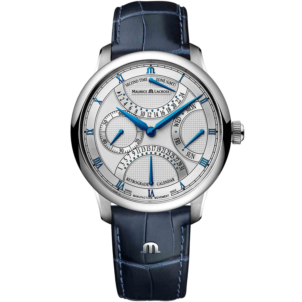 Maurice Lacroix Masterpiece Triple Rétrograde 43 mm (MP6538-SS001-110-1) aus Leder, Edelstahl