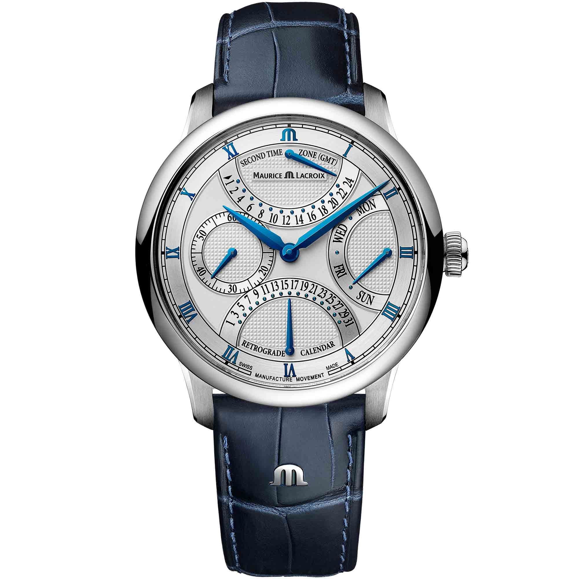 Maurice Lacroix Masterpiece Triple Rétrograde 43 mm (MP6538-SS001-110-1) aus Leder, Edelstahl