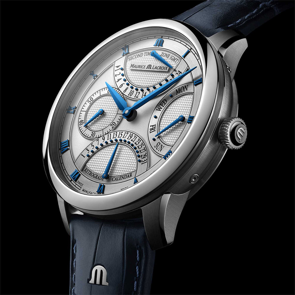 Maurice Lacroix Masterpiece Triple Rétrograde 43 mm (MP6538-SS001-110-1) aus Leder, Edelstahl