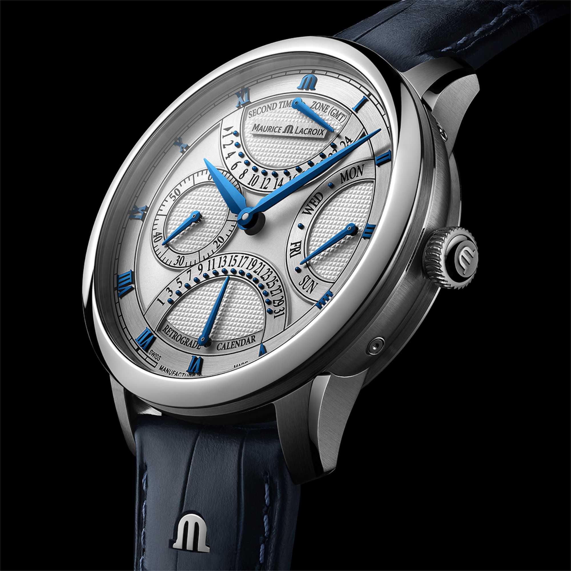 Maurice Lacroix Masterpiece Triple Rétrograde 43 mm (MP6538-SS001-110-1) aus Leder, Edelstahl