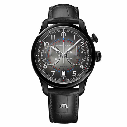 Maurice Lacroix Pontos Chronograph Monopusher 41 mm (PT6428-DLB01-320-2) aus Leder, Edelstahl
