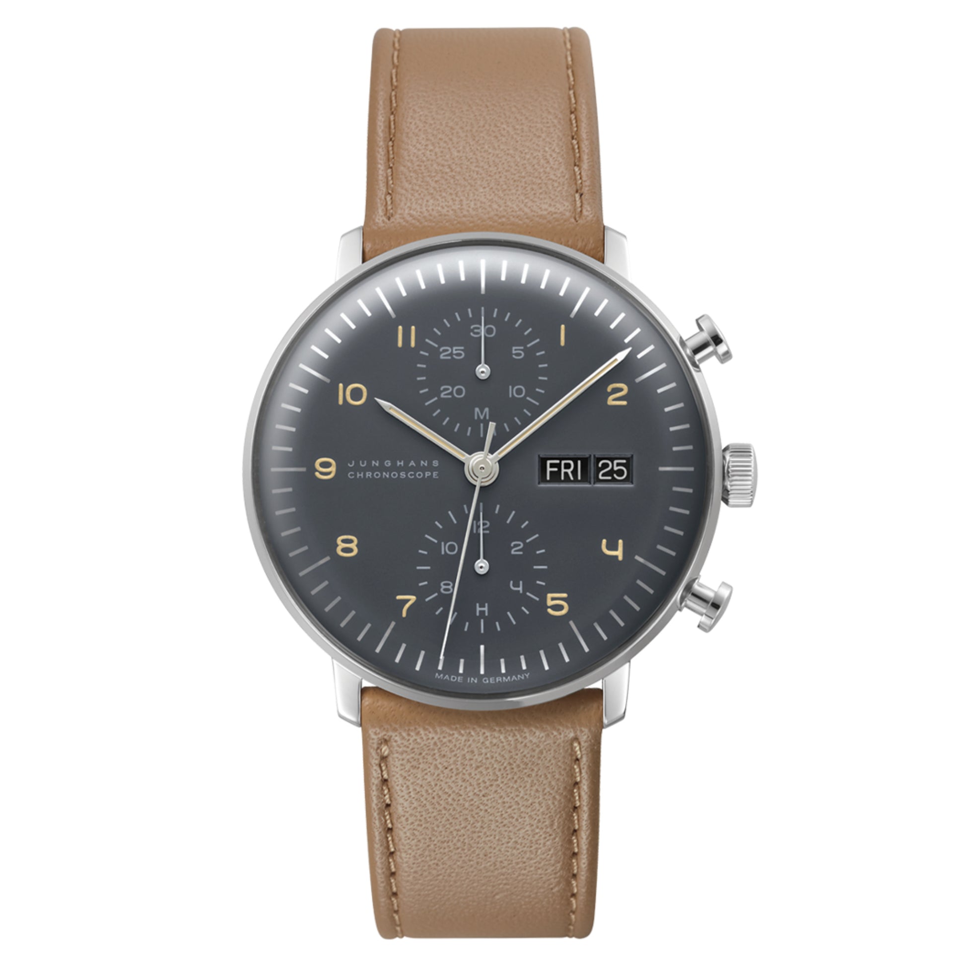 max bill Chronoscope, Datum Englisch, Edelstahl von Junghans (27/4501.03)